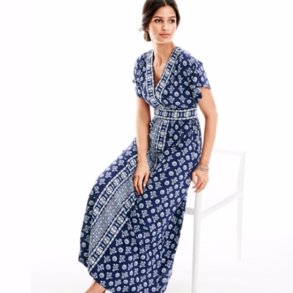 Garnet Hill Banded Maxi Dress Kimono Sleeve